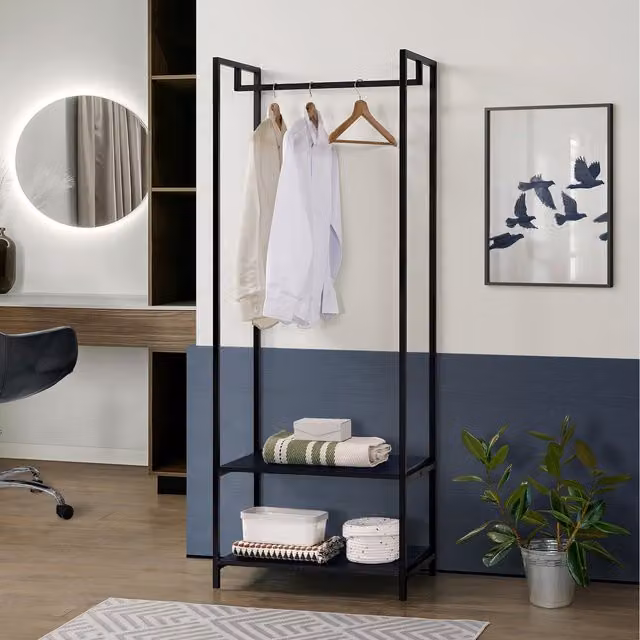 Swish Furniture Scala Open Wardrobe with 2 Shelves and Hanging Rod in Matt Black