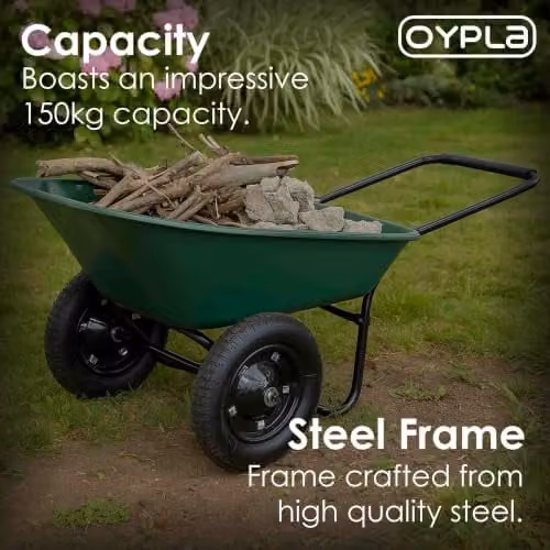 Oypla Heavy Duty 70L Two Wheeled Plastic Wheelbarrow with Pneumatic Tyre, Green, W/D/H: 65 x 140 x 65 cm – 3