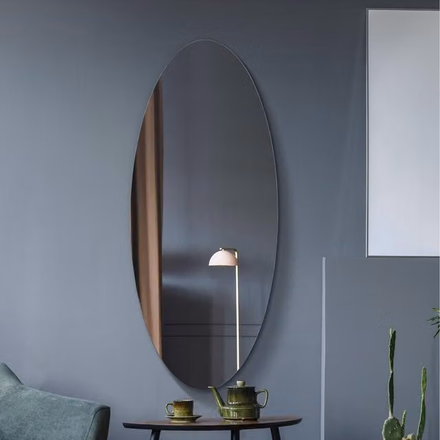 MirrorOutlet Oval Frameless Hanging Mirror in Silver, 120 cm