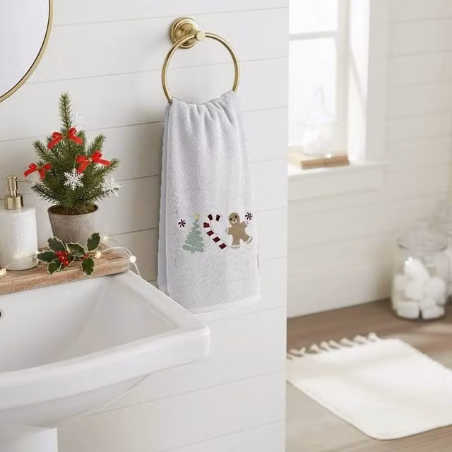 Velosso Sweet Shop Christmas Cotton Hand Towels, 2 Pack, White