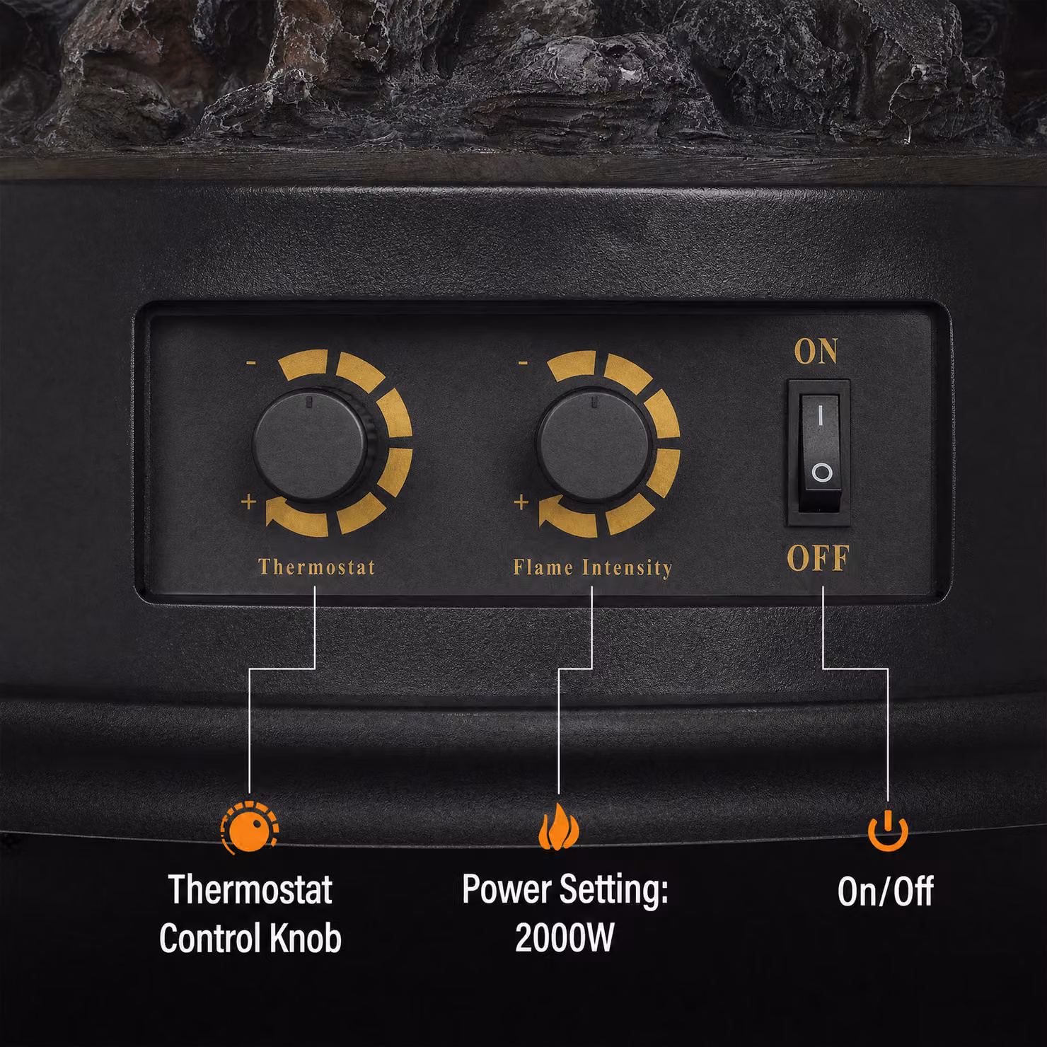 HOMCOM 2000W Electric Fireplace Stove with Realistic LED Flame in Black Metal – 5