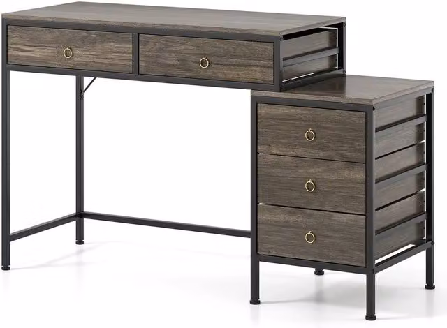 VOGREX Grey and Black Industrial Computer Desk Workstation with Dual Pedestal and 5 Storage Drawers – 1