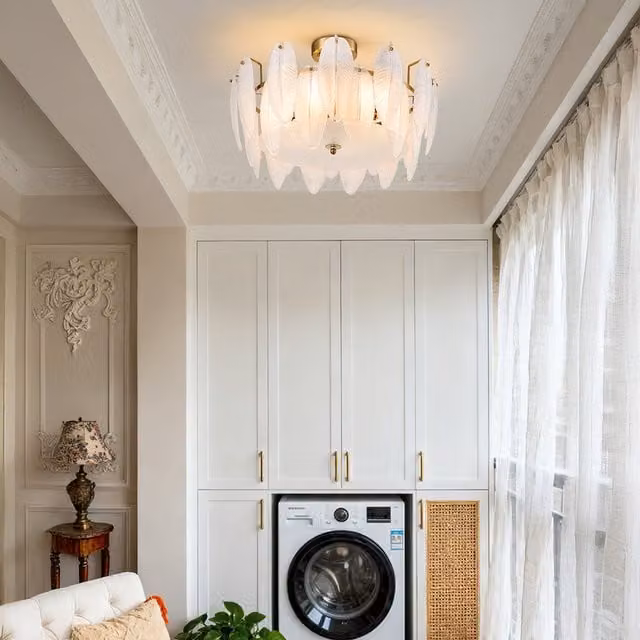 Livingandhome E14 Glass Lampshade Ceiling Light Fixture in Transparent and Gold/Brass