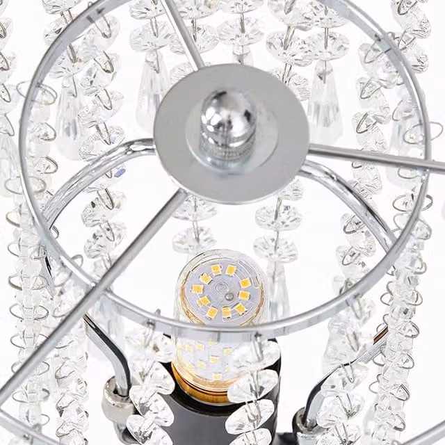Living Star Modern Crystal-Beaded Table Lamp with Silver Metal Base, Height: 45 cm