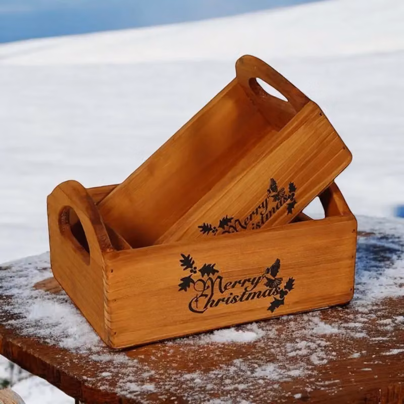 Minster Merry Christmas Wooden Crates, Set of 2, Brown, W/D/H: 20 x 10 x 20 cm – 2