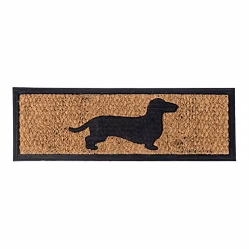 Homescapes Black Dog Graphic Coir Doormat with Non-Slip Rubber Backing, W/D/H: 75 x 25 x 1 cm
