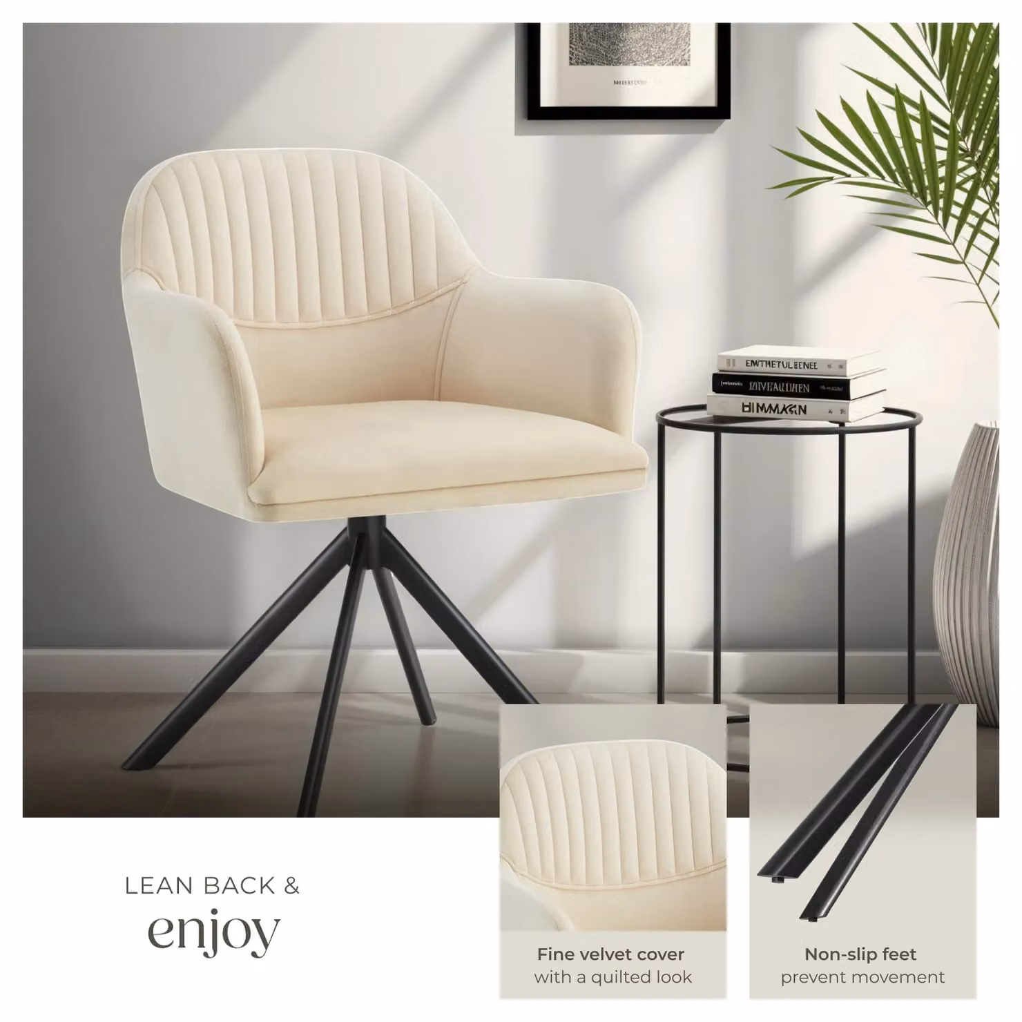 tectake Lona Set of 2 Armchairs in Cream and Black with Metal Frame and Velvet Fabric – 3