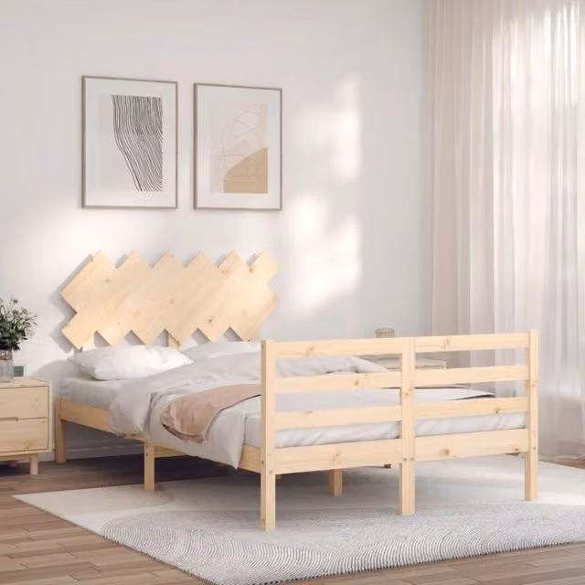 Berkfield Home Small Double Solid Wood Bed Frame with Headboard in Brown