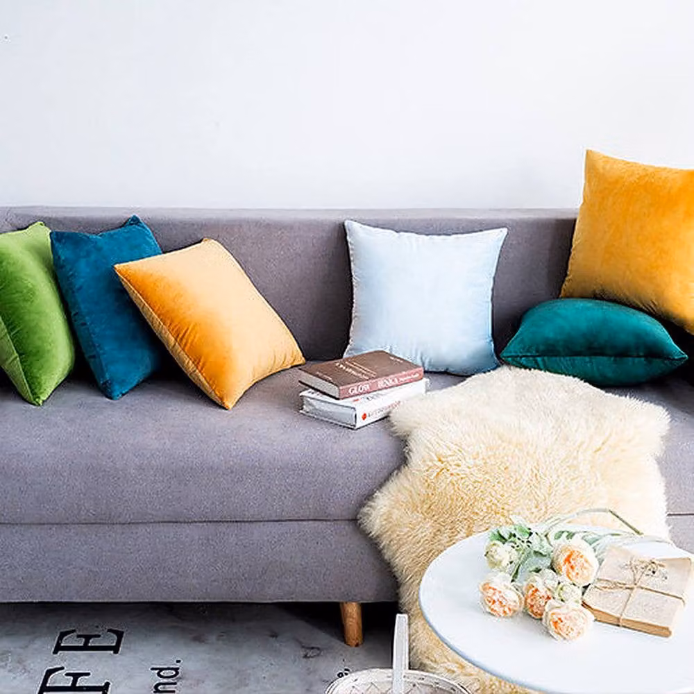 YnysTec Plush Velvet Square Cushion Cover in Mid Blue, W/D/H: 40 x 40 x 40 cm – 5