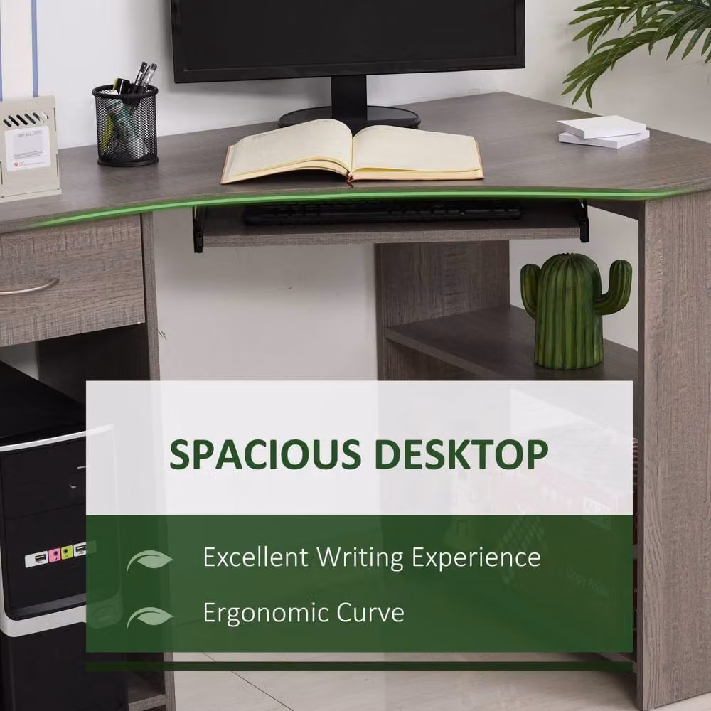 Wyld Haus Nifi Grey L-Shaped Corner Desk with Keyboard Tray and Shelves, W: 120 cm – 5