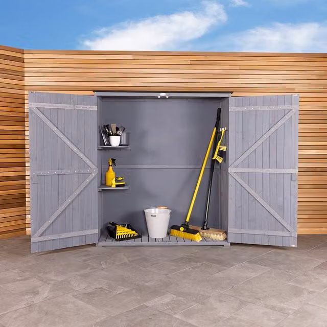 Charles Bentley FSC Wooden Garden Storage Shed in Grey, H 155 x W 138 x D 55 cm