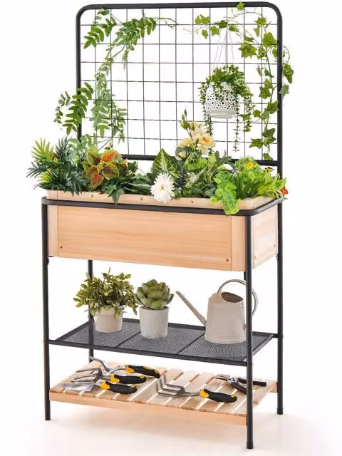 COSTWAY Black Wooden Raised Bed Planter