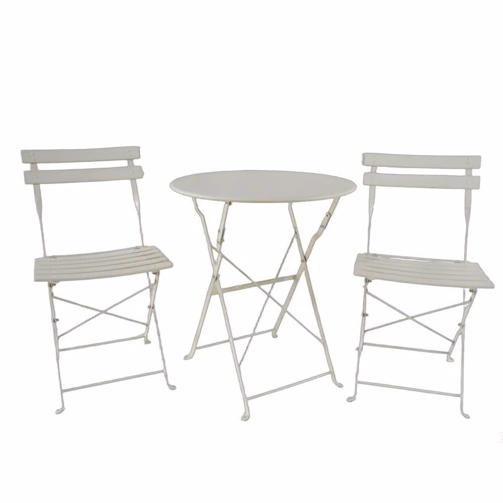 Home Source Metal Bistro Set Outdoor Garden Furniture with Table and 2 Chairs in Cream – 4