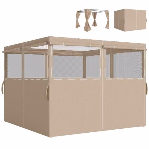 Outsunny 4 Pack Replacement Gazebo Privacy Panel Curtains in Beige Polyester
