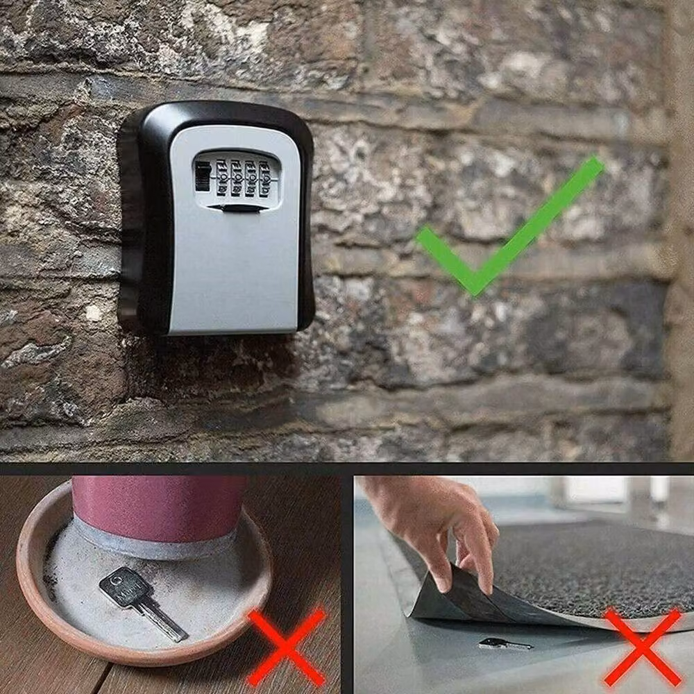PAWNORA Grey Wall Mounted Key Safe Box with 4 Digit Combination Lock for Outdoor Security – 5