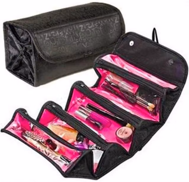 Charles William Triangle Travel Cosmetic Toiletry Case and Makeup Wash Bag in Black