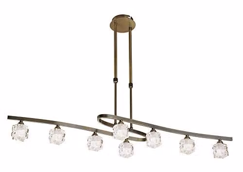 Mantra Iluminación Ice Pendant 8 Light Modern Suspended Crystal Chandelier in Gold and Brass