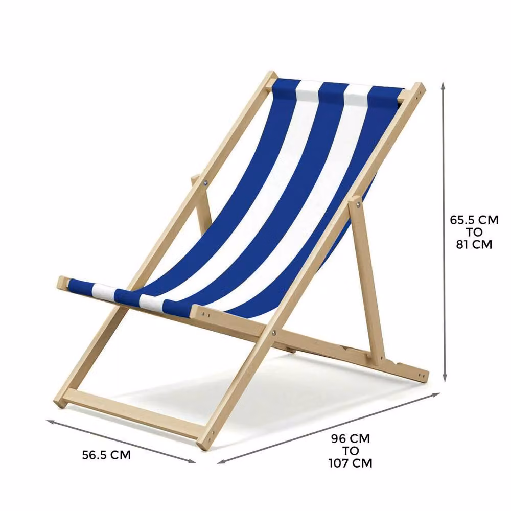 KORVIXA Blue Wooden Folding Beach Chair and Deck Lounger with Armrests – 2