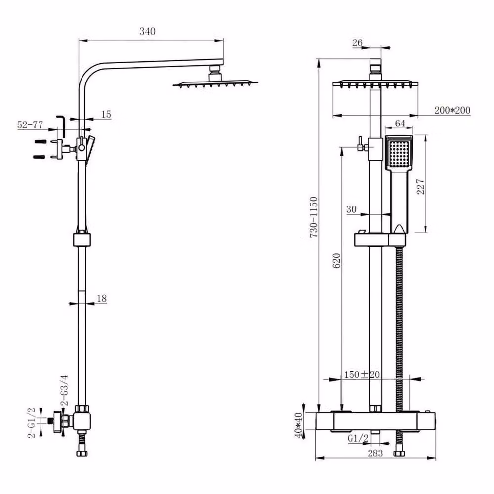 Kelvenix Thermostatic Dual Head Bathroom Shower Mixer Set in Matt Black – 2