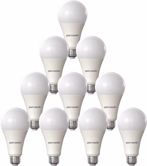 Paul Russells 16W LED E27 Globe Bulb, Cool White, Pack of 10