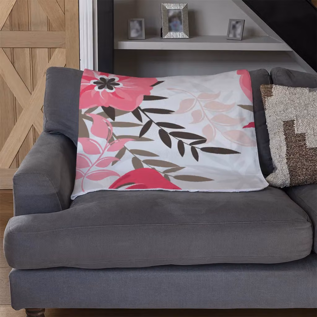 Benjamin Tate Design Red and Pink Floral Fleece Blanket, W/D/H: 120 x 150 cm – 3