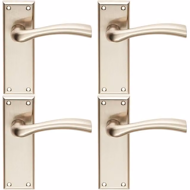 Loops 4x Chunky Curved Tapered Handle with Latch Backplate, Satin Nickel, W: 150 mm x H: 50 mm
