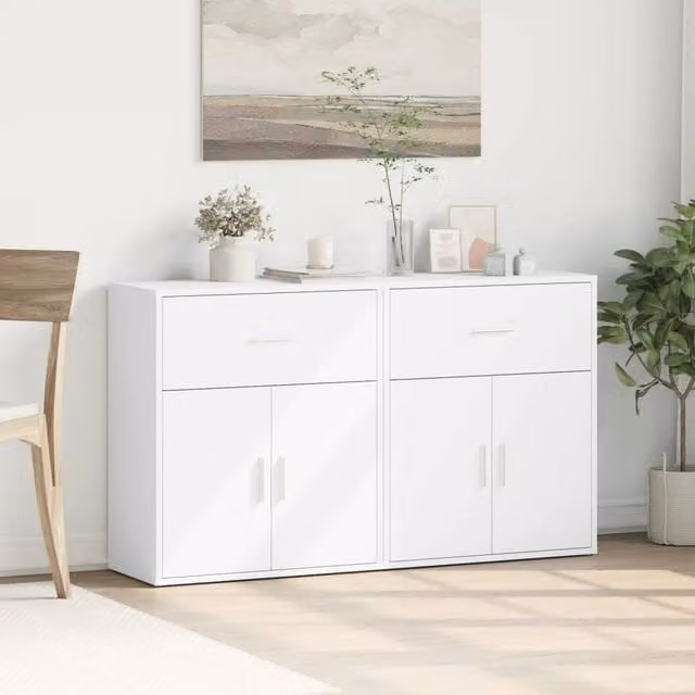 Berkfield Home Set of 2 Modern White Engineered Wood Sideboards, W/D/H: 60 x 31 x 70 cm