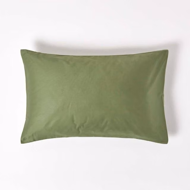 Homescapes Organic Egyptian Cotton Pillowcase, Green, W: 74 cm, H: 48 cm