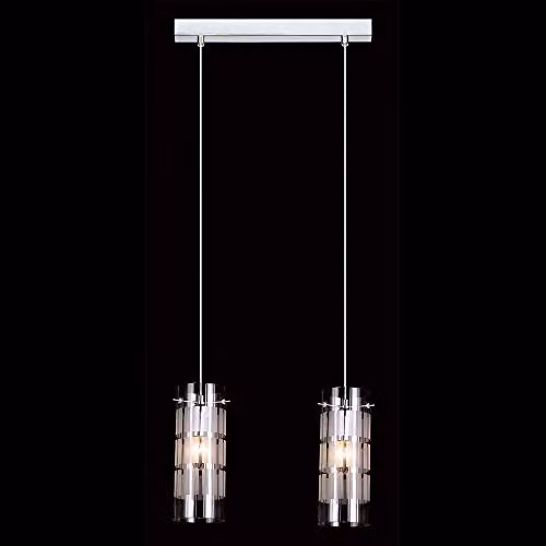 Netlighting Modern Hanging Pendant Light in Chrome and Grey with Transparent Glass Shades, 2-Light, E27 – 1