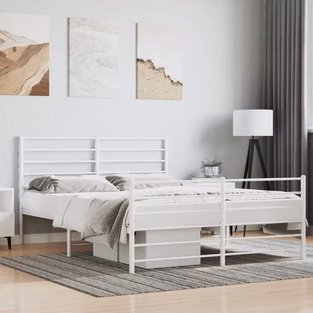 Berkfield Home Metal Bed Frame with Headboard and Footboard, White, W/D/H: 150 x 200 cm