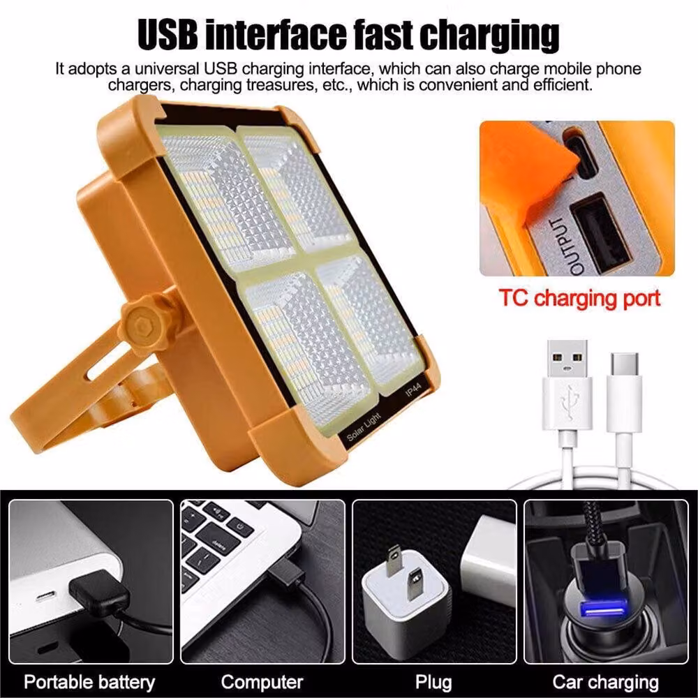 Kelvenix Solar LED Work Light, Yellow USB Rechargeable Cordless Portable Camping Floodlight with IP66 Waterproof Rating – 4