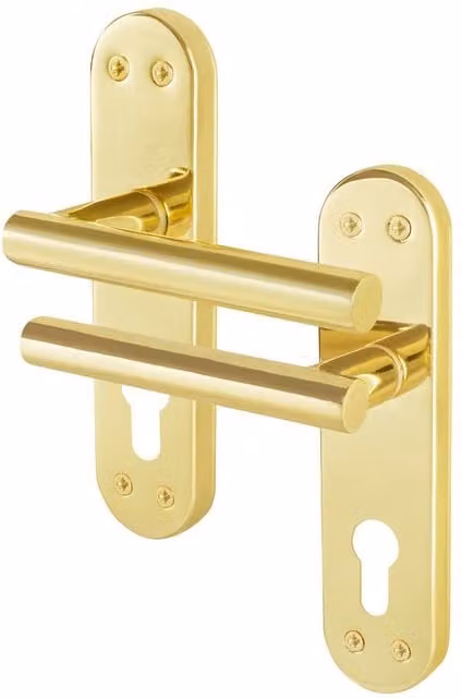 AFIT T-Bar Polished Brass Euro Internal Lock Backplate Handles in Gold, 1 Pair, W/D/H: 15.0 x 15.0 x 1.75 cm – 1
