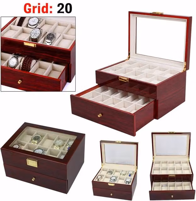 FORGEVIO Red Wood Watch Display Case and Jewelry Storage Box for 20 Watches