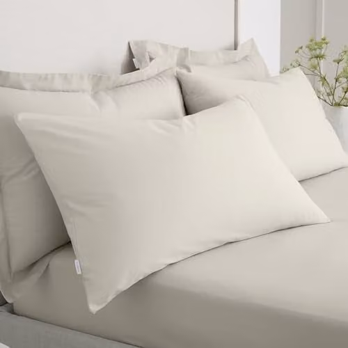 Bianca 200 Thread Count Cotton Percale Standard Pillowcase Pair, Beige, W/D/H: 50 x 75 cm