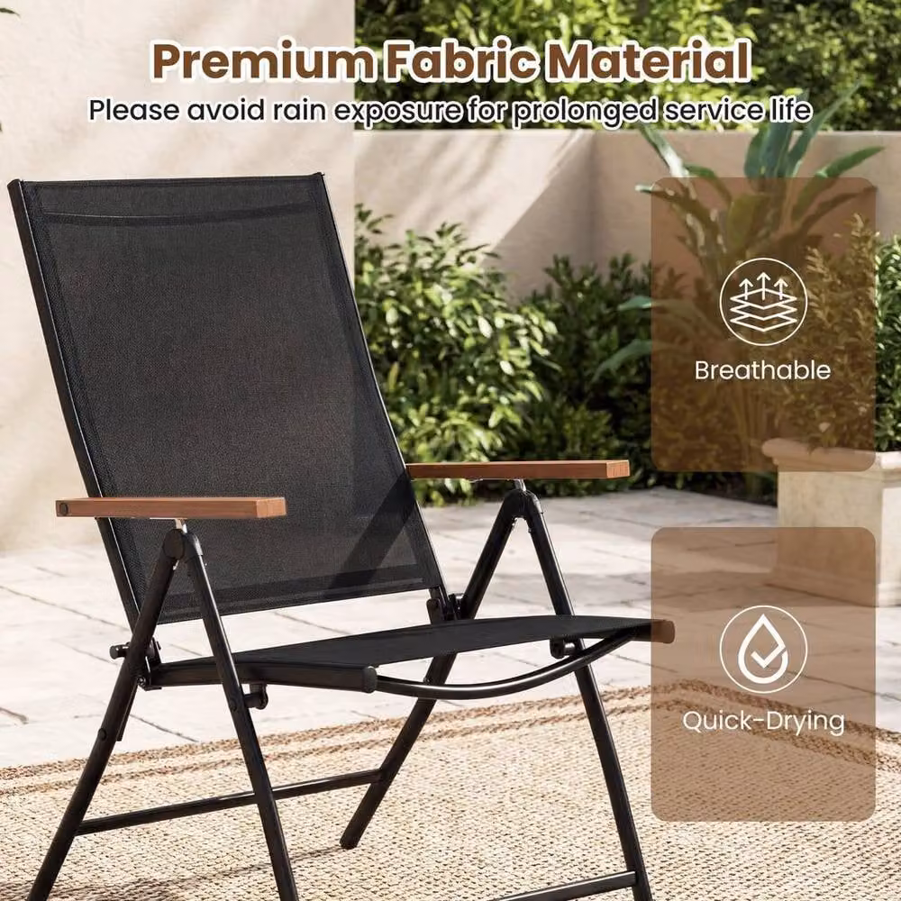 KORVIXA Set of 4 Black Portable Outdoor Folding Patio Dining Chairs with Armrests – 5