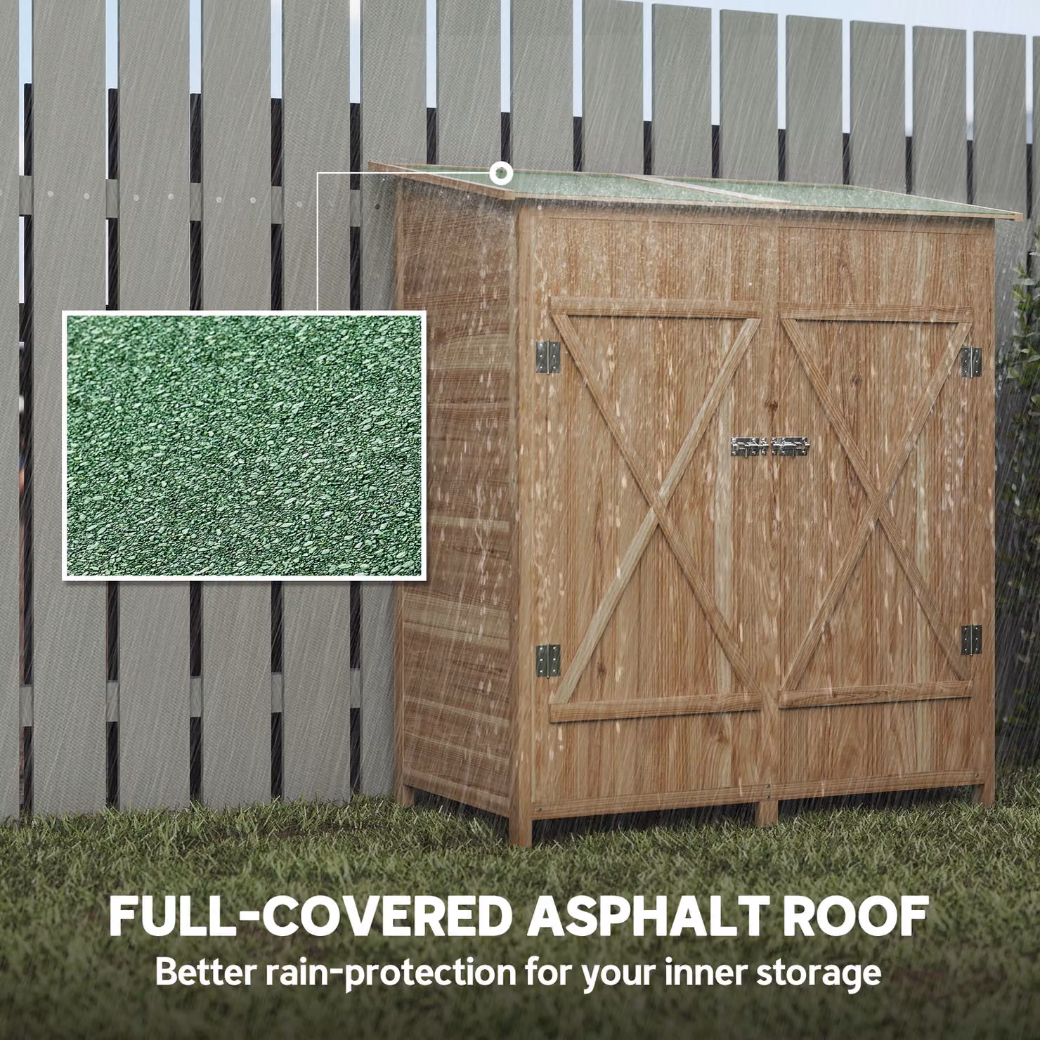 Outsunny Brown Rustic Wood Garden Shed with Double Doors and Pent Roof, W: 140 cm, H: 75 cm – 4