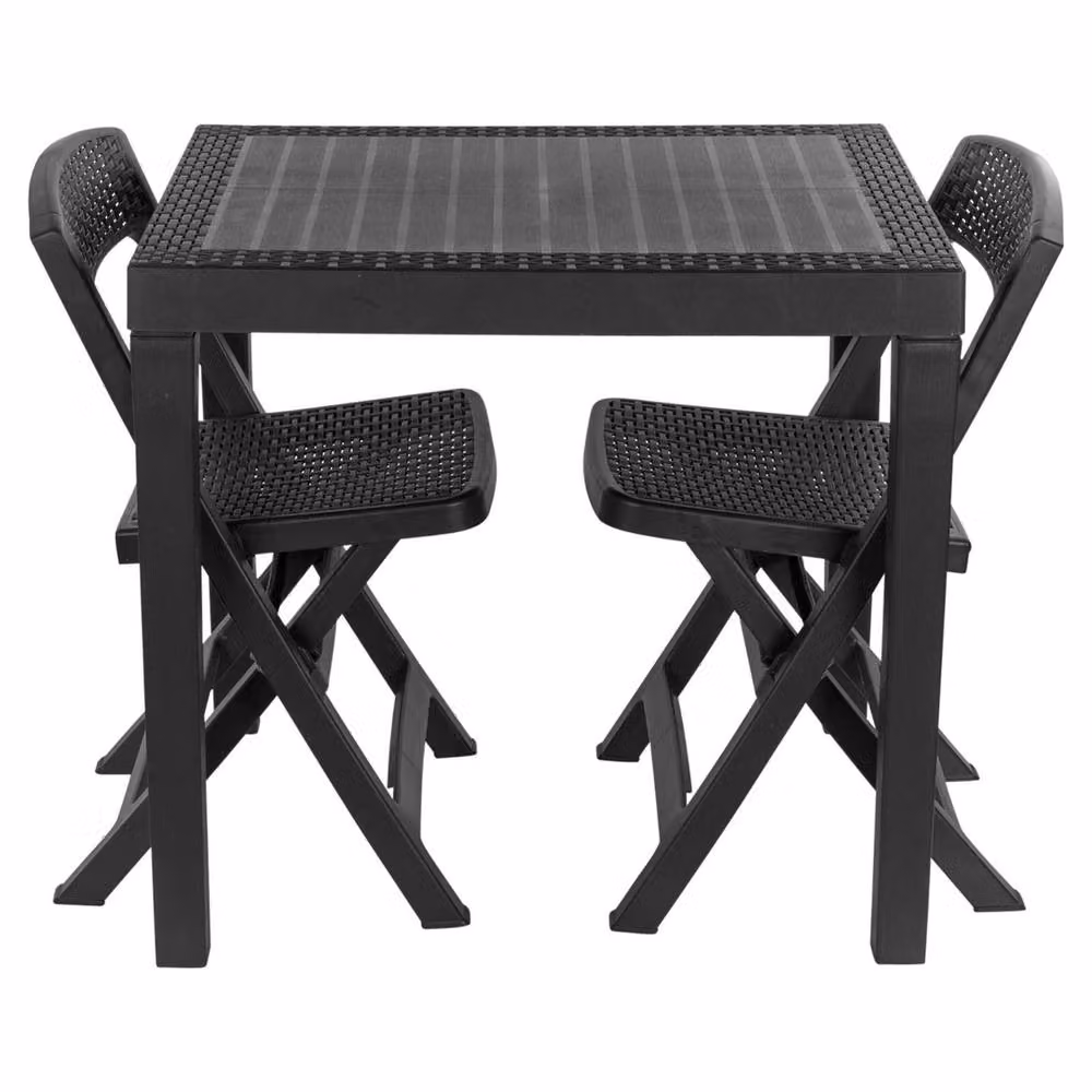 ERGOVEXA 3 Piece Black Plastic Garden Furniture Set with Square Table and 2 Chairs – 2