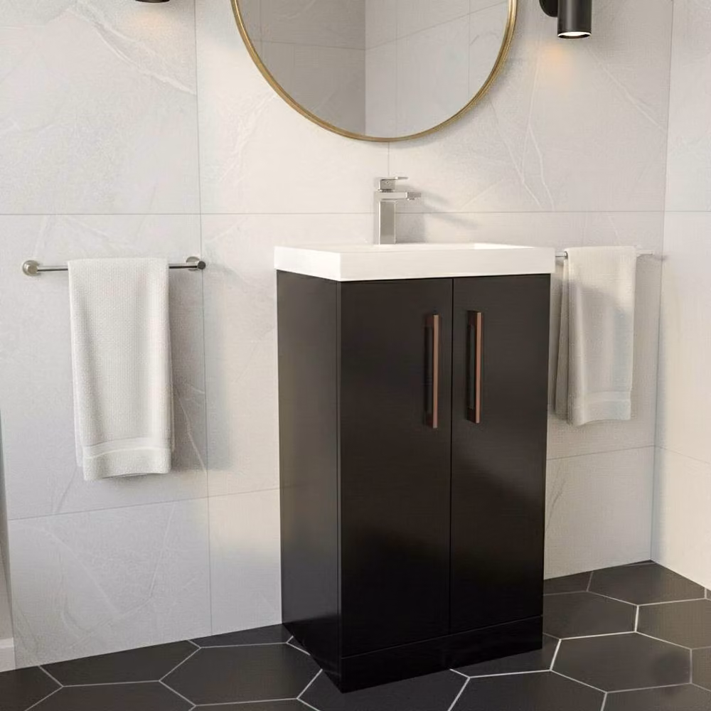 Balterley Modern Freestanding Bathroom Vanity Unit with Basin and 2 Soft Close Doors, Grey, Width: 50 cm – 2