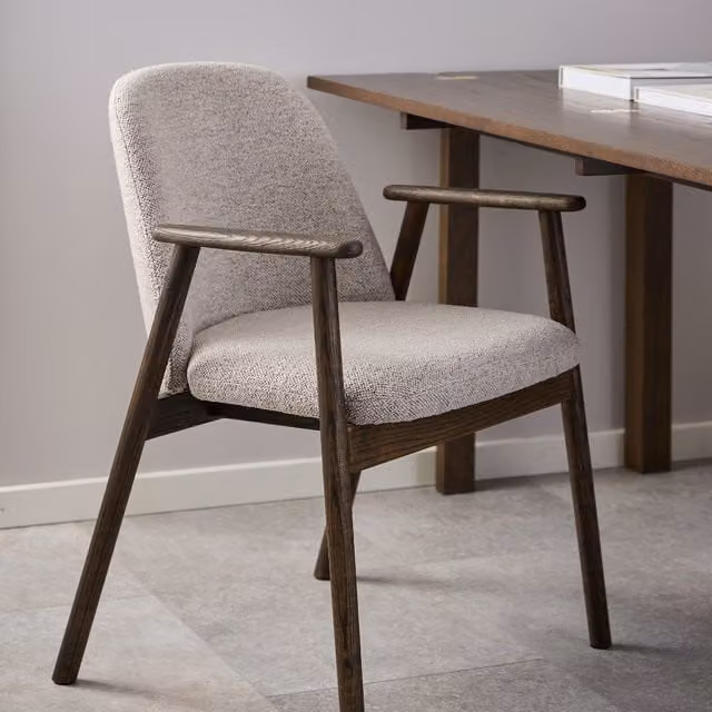Furniture To Go Leo Dining Chairs with Armrests in Beige Monza Fabric, Set of 2