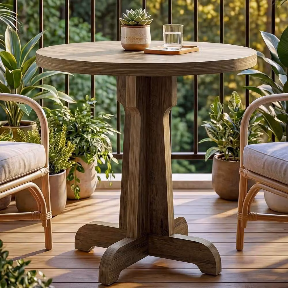 VOGREX Modern Round Wooden Dining Table in Brown, Diameter: 60 cm, Height: 74.93 cm – 6