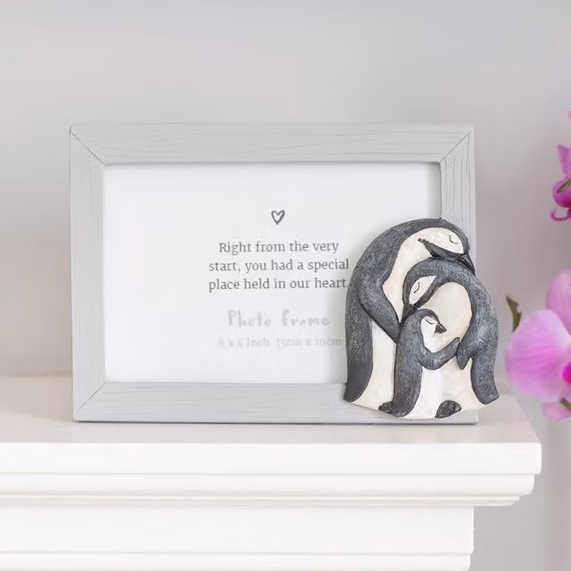 Gloriously Good Penguin Family Single Rectangular Tabletop Photo Frame, Grey, W: 15 cm, H: 10 cm, D: 1 cm