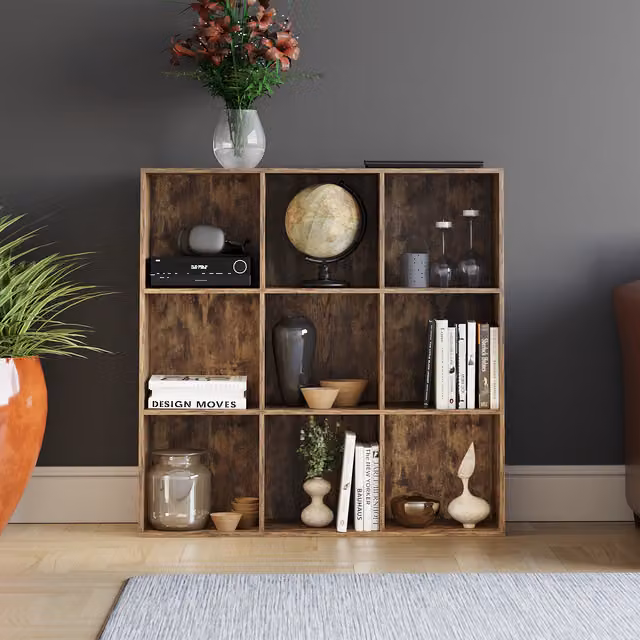 Vida Designs Durham 9 Cube Storage Unit in Brown Rustic Wood