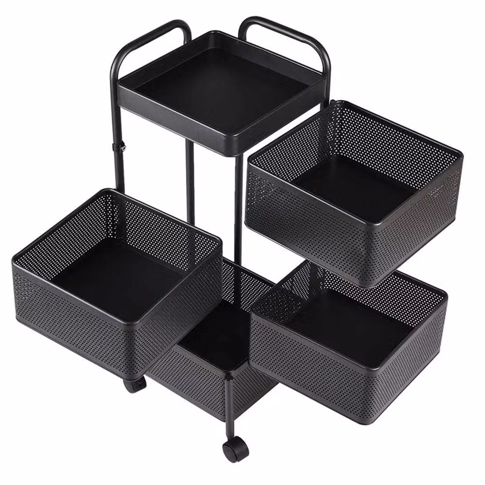 Garden Sanctuary 4-Tier Metal Kitchen and Balcony Storage Rack with Wheels in Matt Black – 3