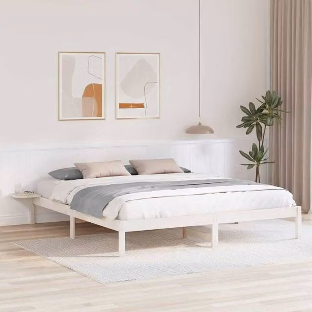 Berkfield Home Modern White Solid Pine Wood Bed Frame W/D/H: 180 x 200 cm