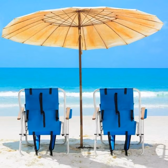 EONLION Blue 2-Person Folding Backpack Beach Chair with Adjustable Headrest, Armrests and Cup Holders – 1
