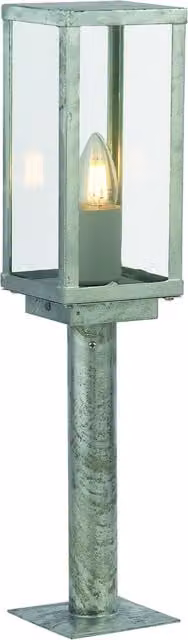 Box II Outdoor Post Garden Light in Silver Galvanised Steel and Glass