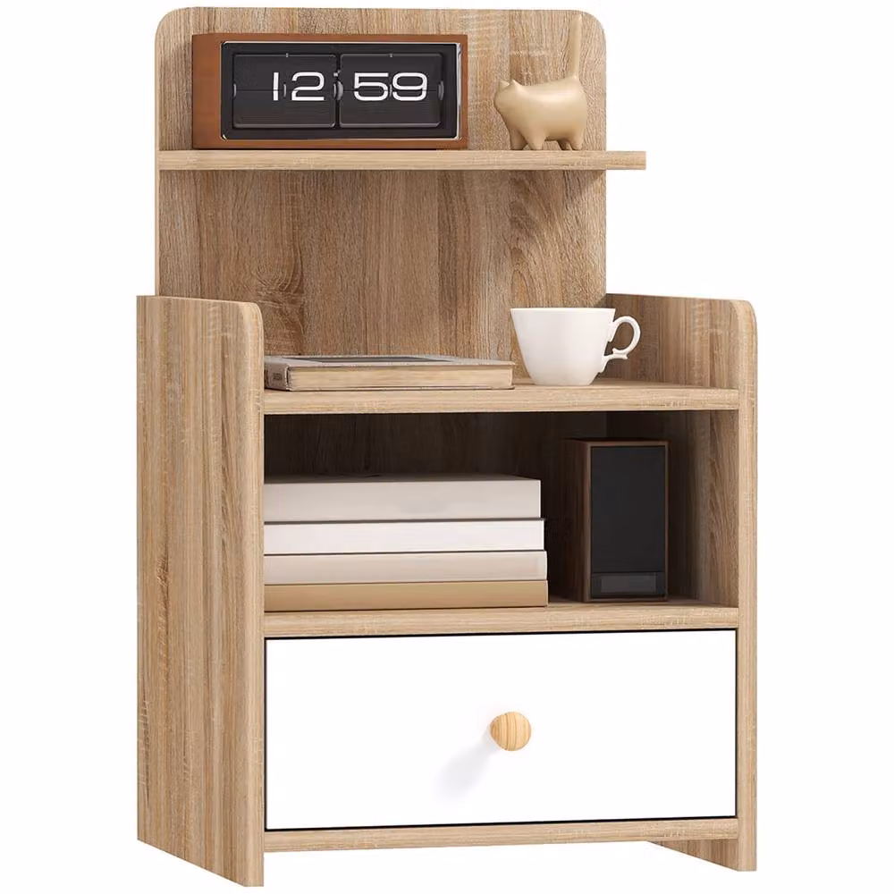 Wyld Haus Tahadi White and Natural Wood Effect Multi Storage Bedside Table – 2