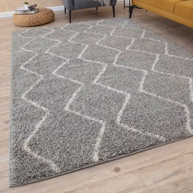 THE RUGS Moroccan Soft High Pile Shaggy Zigzag Rug, Grey, W: 60 cm, L: 110 cm – 1