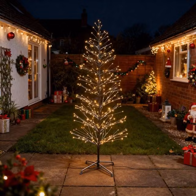 Shatchi 6ft Brown LED Snow Twig Christmas Tree with Warm White LEDs