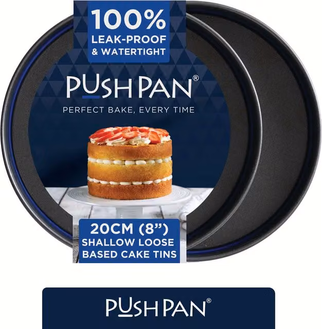 PushPan Non-Stick Round Cake Tin Set of 2, Grey, Diameter: 20 cm – 6